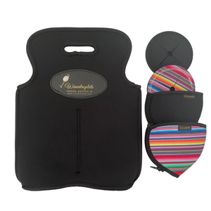 * Wine Bottle Bag, Coasters, Wine Glass Holder Set- Black