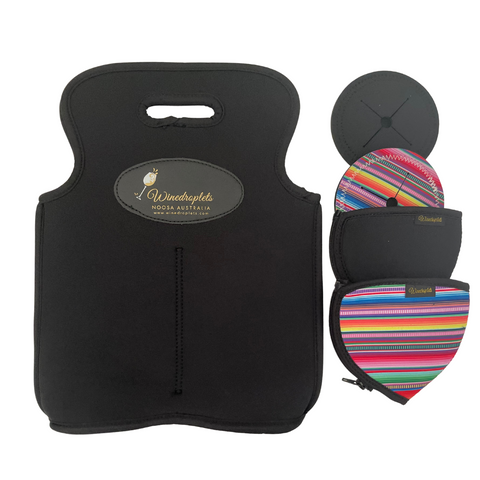 * Wine Bottle Bag, Coasters, Wine Glass Holder Set- Black